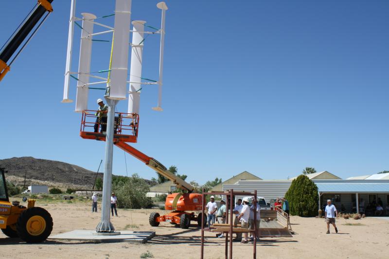 Installing a WePower Falcon vertical axis wind turbine in Landers CA